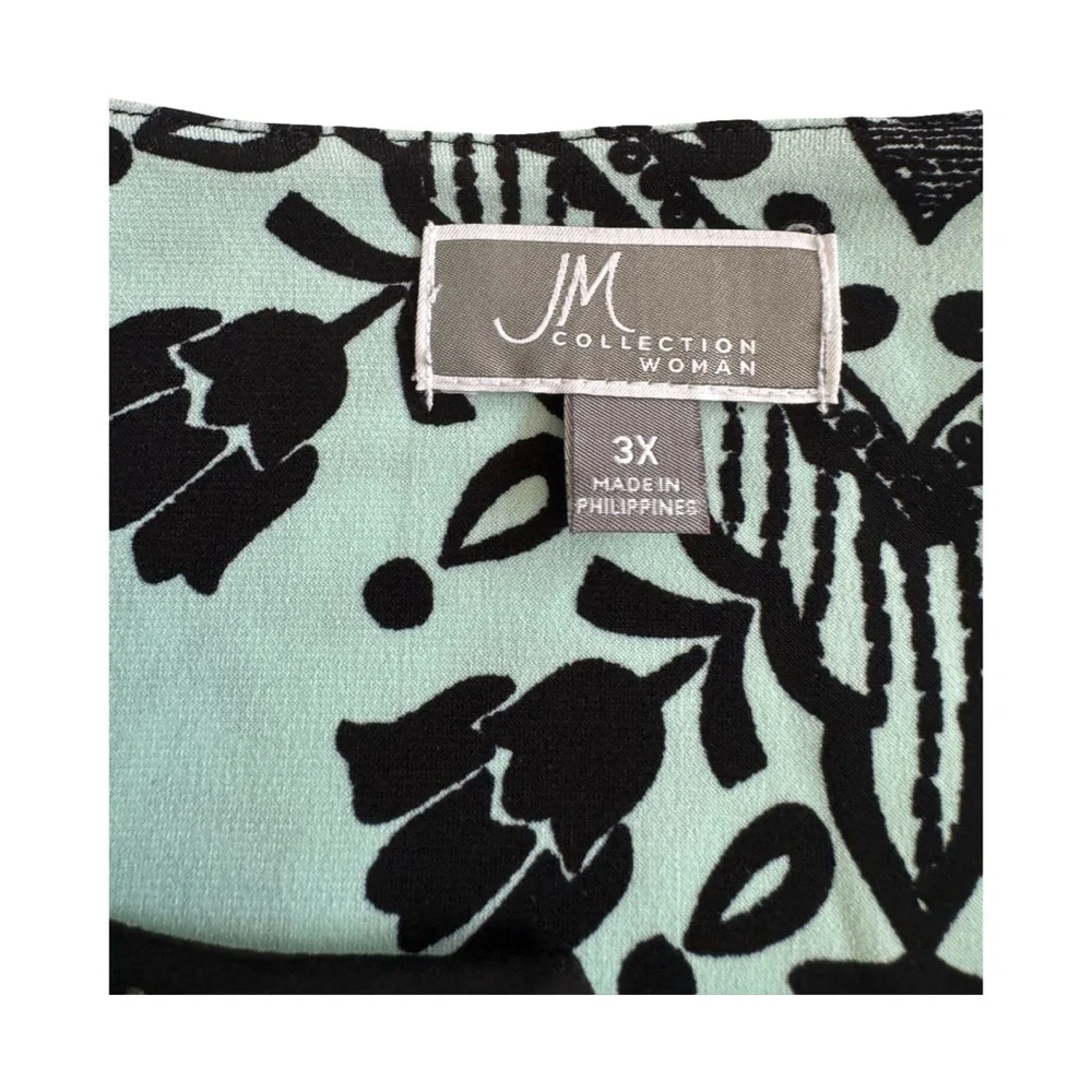 JM Collection Black and Mint Floral Top - Picture 2 of 7